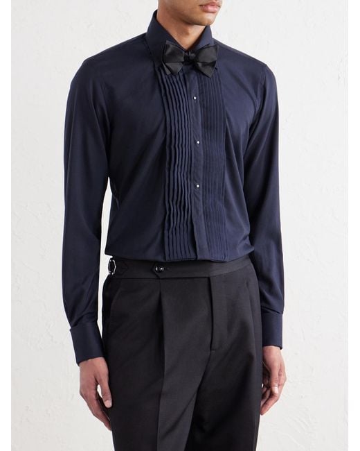Thom Sweeney Blue Fly Wool And Silk-Blend Woven Shirt for men