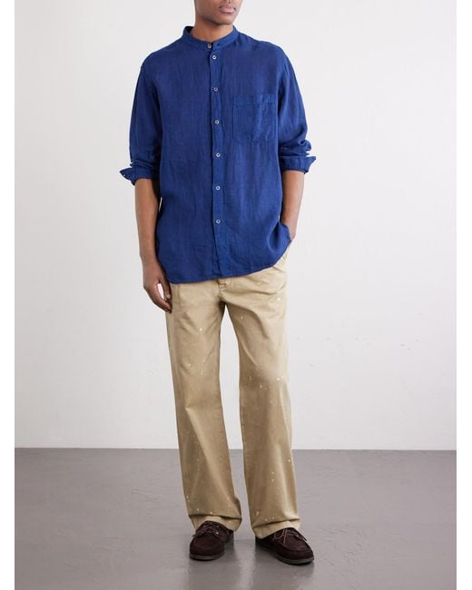 Blue Blue Japan Blue Grandad-collar Linen-chambray Shirt for men