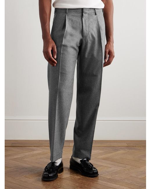 Slowear Gray Straight-Leg Pleated Wool-Blend Flannel Suit Trousers for men
