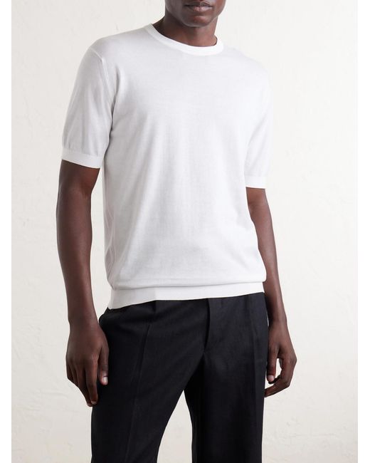 John Smedley White Torin Ss Cotton-knitted T-shirt for men