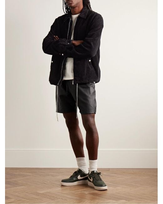 John Elliott Black La Straight-leg Leather Drawstring Shorts for men