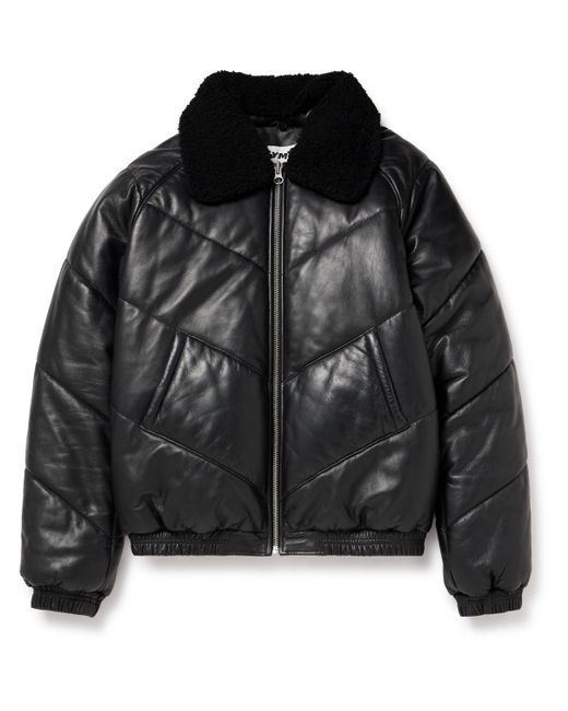 YMC Black Kool Herc Shearling-trimmed Quilted Padded Leather Jacket for men
