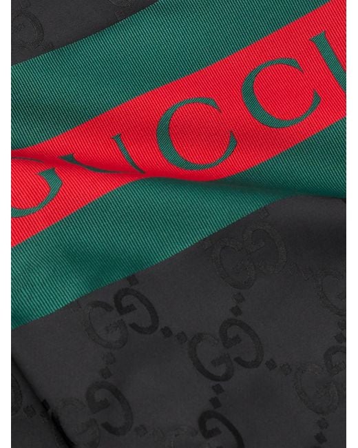 Gucci Black Camp-collar Logo-jacquard Twill-trimmed Satin Shirt for men