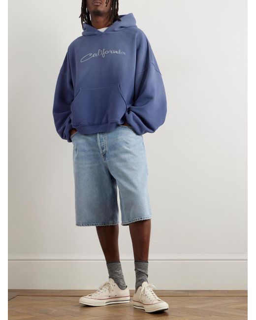 ERL Oversized Printed Cotton-jersey Hoodie in Blue for Men | Lyst UK