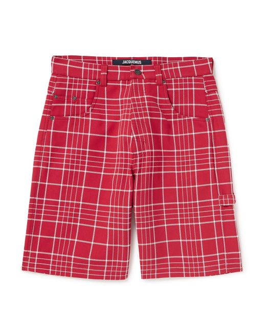 Jacquemus Red Le Panni Straight-Leg Checked Cotton-Canvas Shorts for men