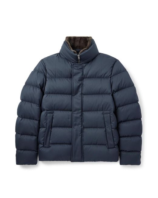 Herno Blue Plush-Trimmed Quilted Twill Down Jacket for men