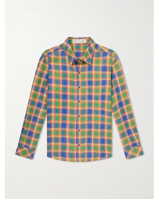 God's True Cashmere Blue Checked Linen Shirt for men