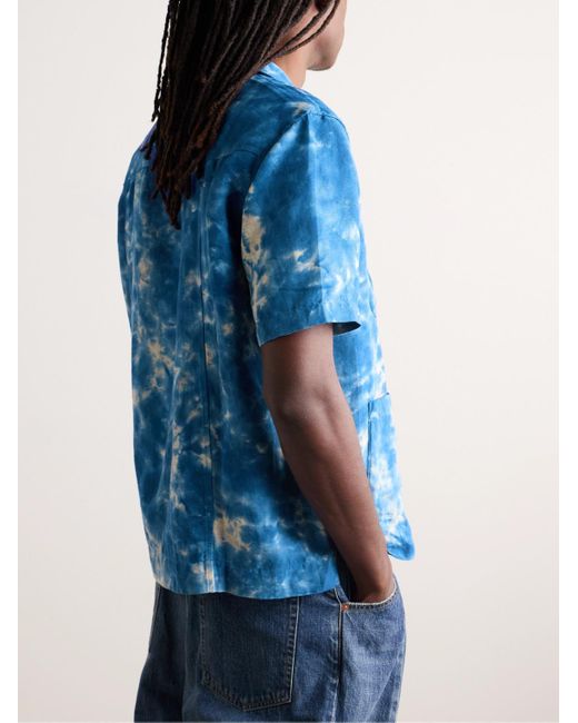 Corridor NYC Hemd aus einer Baumwoll-Leinenmischung mit Batikmuster und wandelbarem Kragen in Blue für Herren