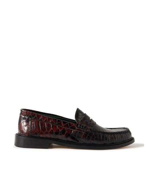 VINNY'S Brown Yardee Python-Effect Leather Penny Loafers for men