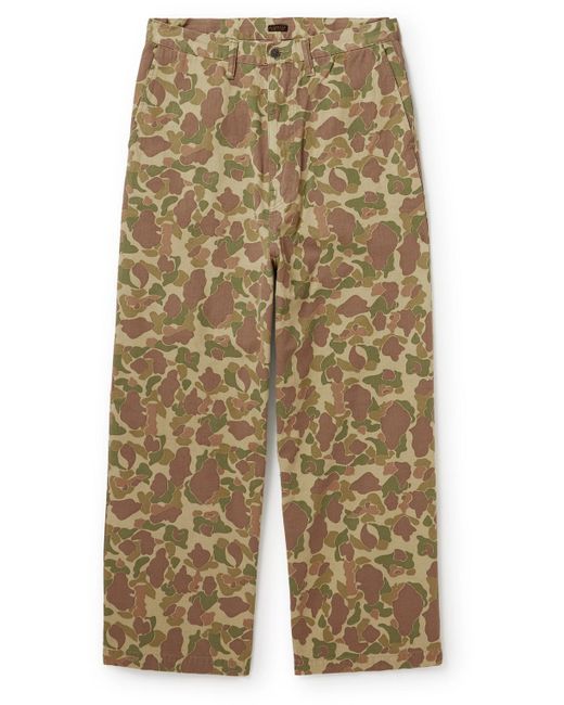 Kapital Brown Port Straight-leg Camouflage-print Herringbone Cotton Trousers for men