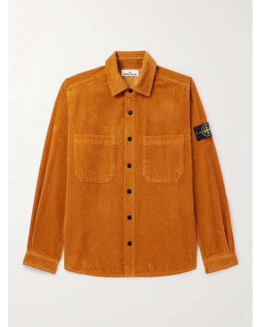 Stone Island Orange Logo-appliquéd Garment-dyed Cotton-corduroy Shirt Jacket for men