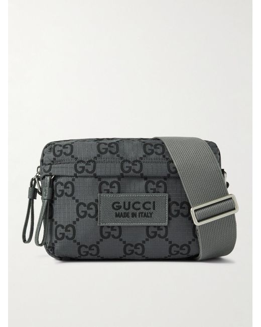 Gucci Gray Leather-trimmed Logo-appliquéd Monogrammed Ripstop Messenger Bag for men