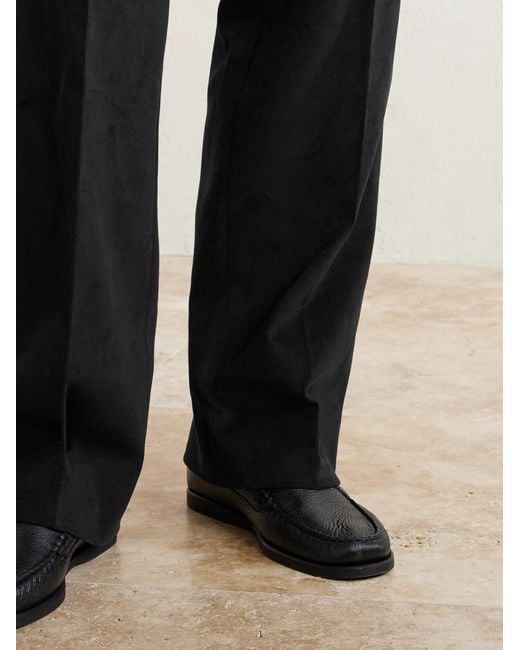 Saman Amel Black Straight-leg Pleated Peached Cotton-blend Trousers for men