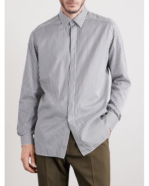 Tom Ford Gray Striped Cotton And Silk-blend Poplin Shirt for men