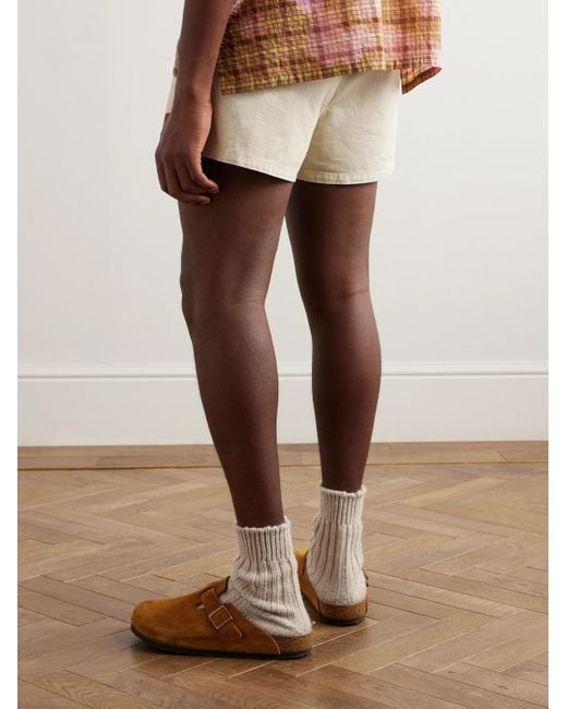 Shorts a gamba dritta in twill di misto cotone e lino tinti in capo con logo applicato di Stockholm Surfboard Club in Natural da Uomo