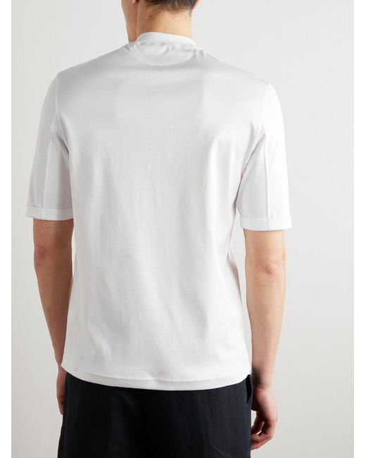 Brunello Cucinelli T-Shirt aus Baumwoll-Jersey mit Logoprint und Stehkragen in White für Herren