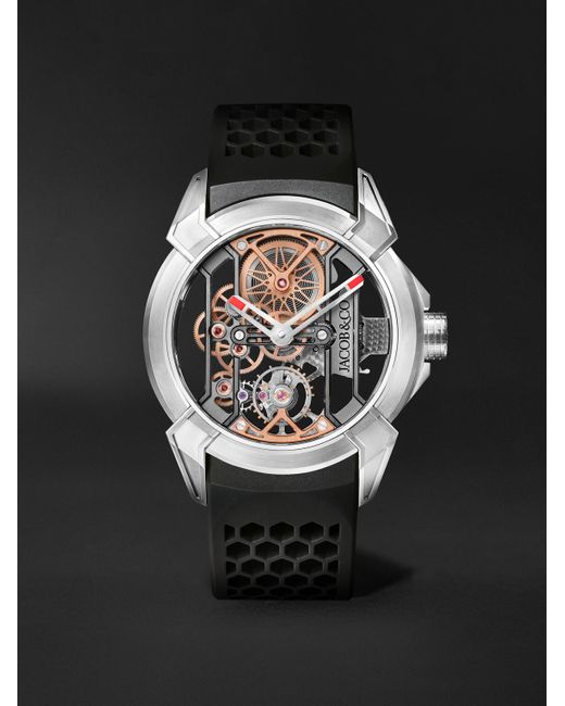 Jacob & Co Black Epic X Hand-wound Skeleton 44mm Titanium And Rubber Watch for men