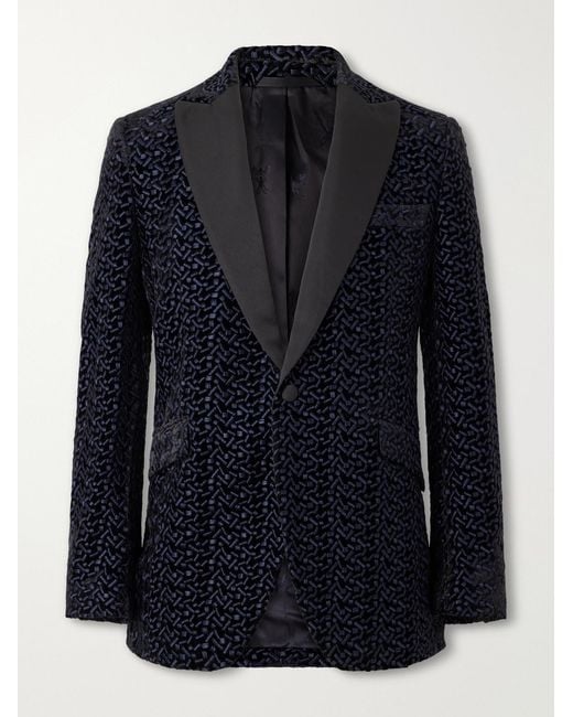 Favourbrook Blue Nene Grosgrain-Trimmed Embroidered Velvet Tuxedo Jacket for men