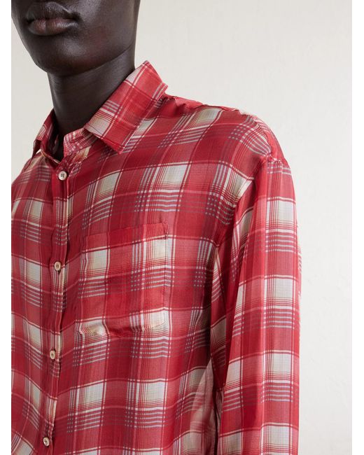 424 Red Checked Silk-chiffon Shirt for men