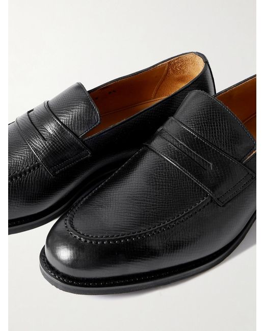 Majordome Black M08 Cross-grain Leather Penny Loafers for men