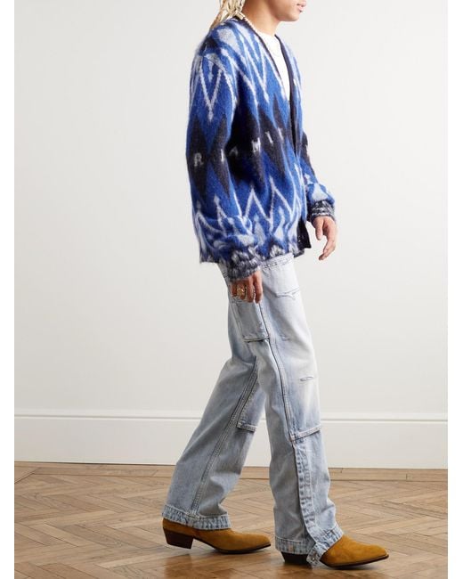Amiri Blue Argyle Brushed Jacquard-Knit Cardigan for men