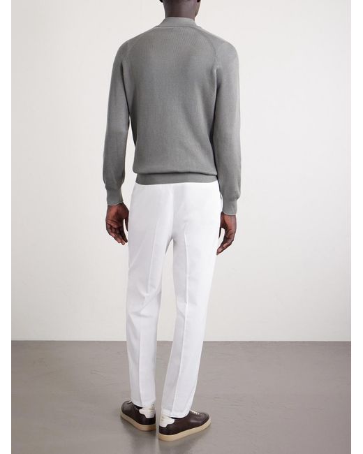 Brunello Cucinelli Gray Ribbed Cotton Polo Shirt for men
