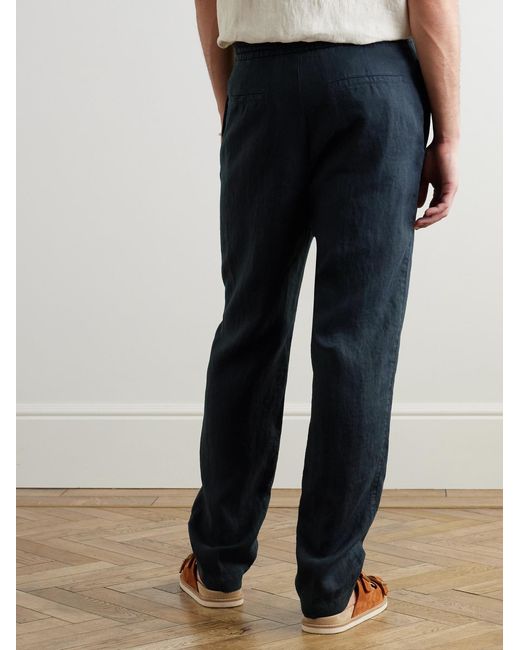 Canali Blue Tapered Linen Drawstring Trousers for men