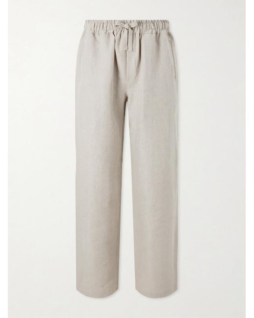 Saman Amel White Straight-Leg Linen Trousers for men