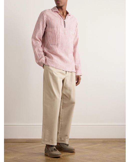 Drake's Gestreiftes Hemd aus Leinen mit kurzer Knopfleiste in Pink für Herren