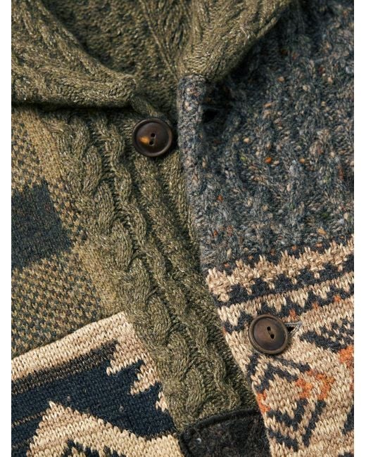 RRL Gray Shawl-collar Belted Patchwork Wool-blend Cardigan for men