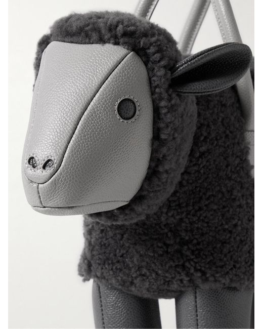 Thom Browne Black Sheep Shearling And Full-grain Leather Tote Bag for men