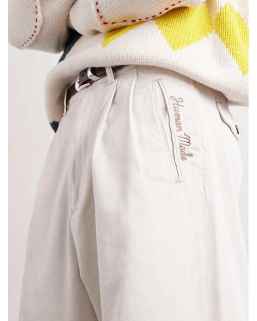 Human Made White Wide-leg Logo-embroidered Pleated Cotton-twill Chinos for men