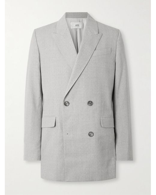 AMI Gray Oversized Double-Breasted Wool Blazer for men