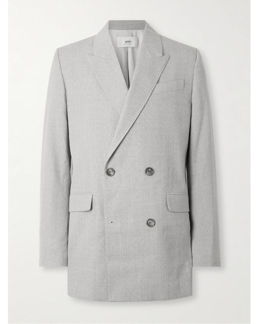AMI Gray Oversized Double-breasted Wool Blazer for men