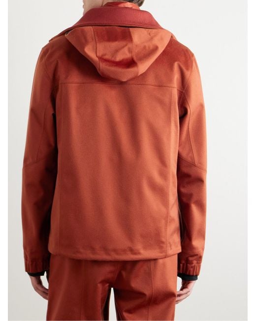 Zegna Red Convertible Leather-Trimmed Cashmere Down Hooded Ski Jacket for men