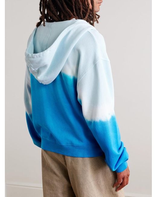 The Elder Statesman Blue Daily Embroidered Tie-Dyed Cotton-Blend Jersey Zip-Up Hoodie for men