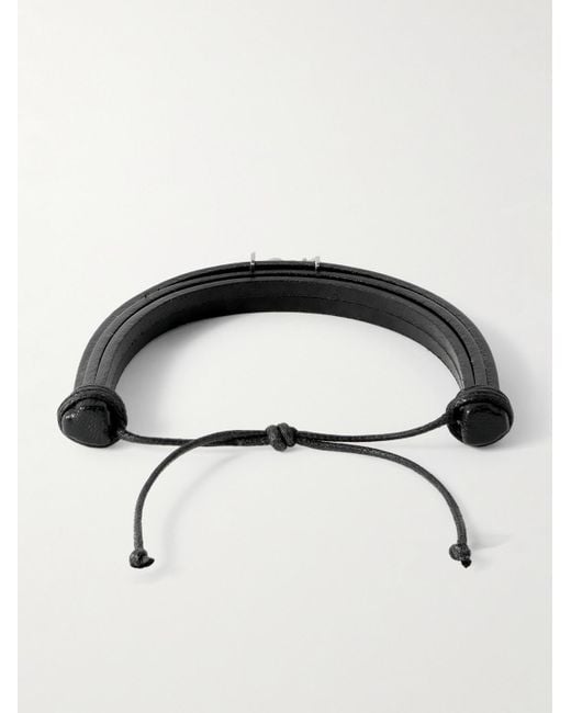 Saint Laurent White Cassandre Logo-Embellished Leather Bracelet for men