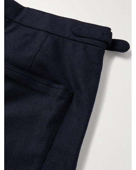 Bode Blue Snowdrop Straight-Leg Appliquéd Herringbone Wool-Blend Trousers for men