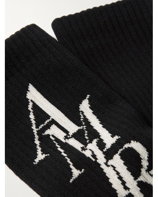 Amiri Black Stack Logo-jacquard Ribbed Cotton-blend Socks for men