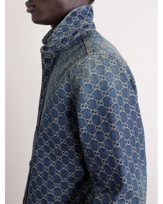 Gucci Blue Logo-Jacquard Denim Shirt for men