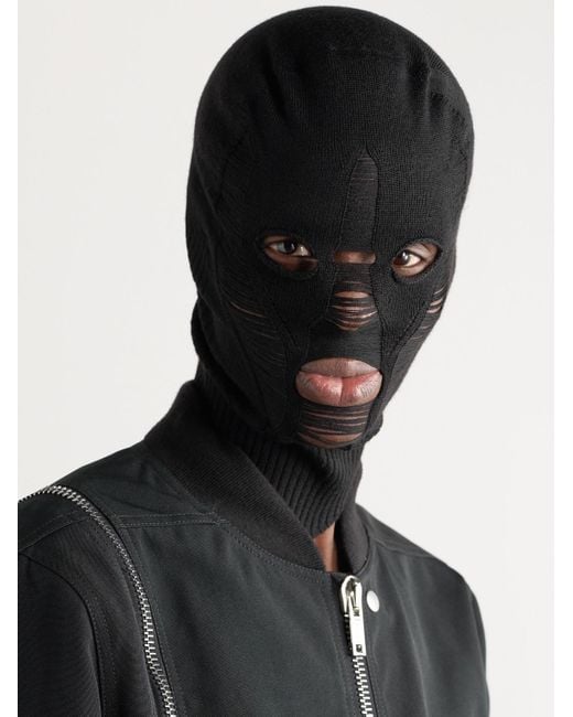 Rick Owens Black Distressed Wool Balaclava