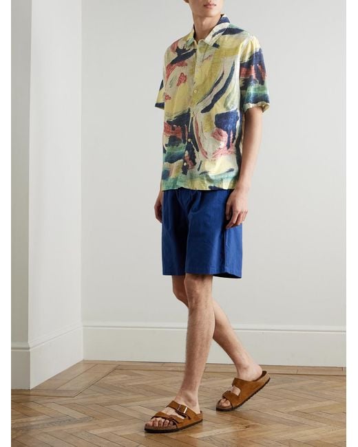 Folk Blue Gabe Printed Linen And Cotton-Blend Shirt for men