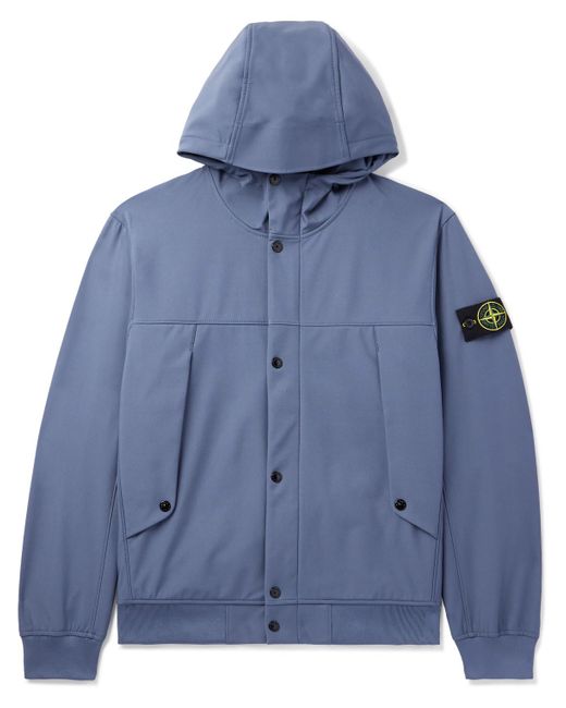 Stone Island Blue Logo-appliquéd Shell Hooded Jacket for men