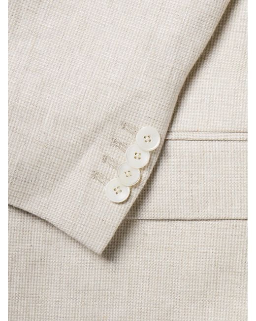 Mr P. Natural Double-Breasted Houndstooth Linen Suit Jacket for men