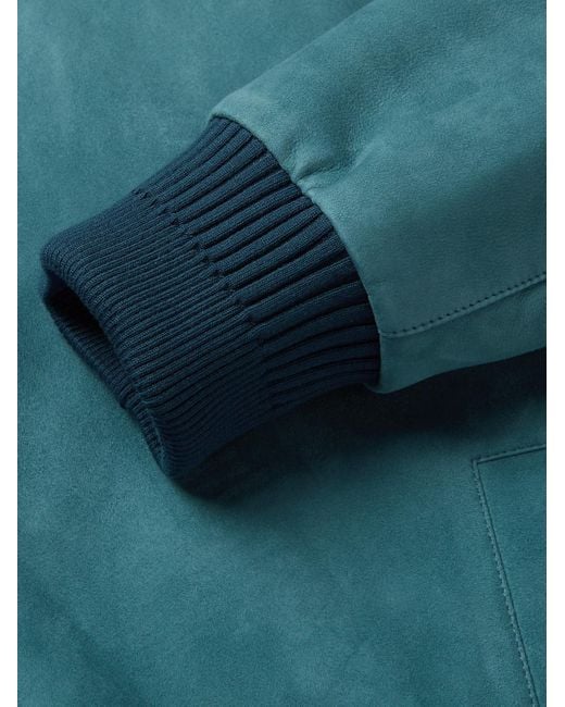 Loro Piana Blue Rain System Suede Bomber Jacket for men