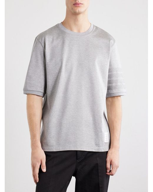 Thom Browne White Logo-appliquéd Striped Cotton-jersey T-shirt for men