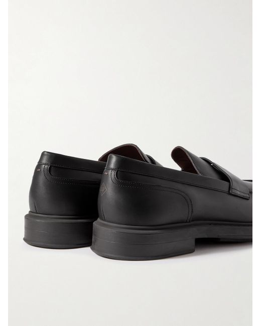 Loro Piana Black Travis Leather Penny Loafers for men