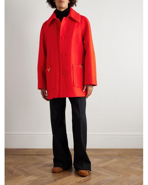 Valentino Garavani Red Embellished Wool Coat for men