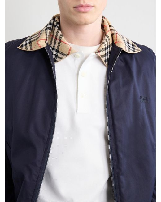 Burberry White Checked Cotton-Piqué Polo Shirt for men