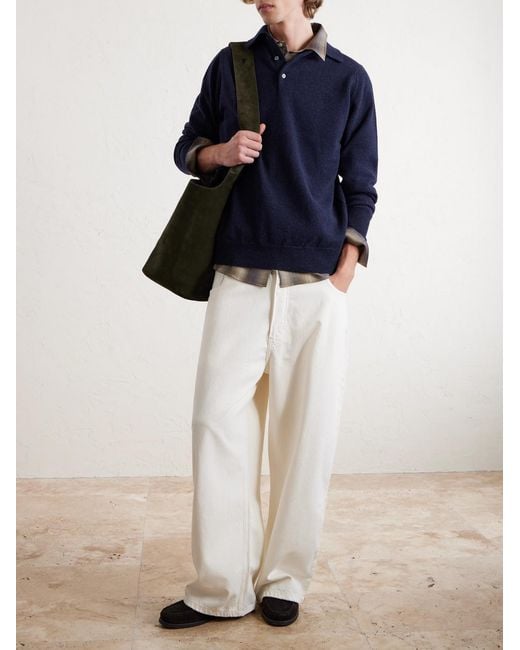 William Lockie Blue Wool Polo Sweater for men